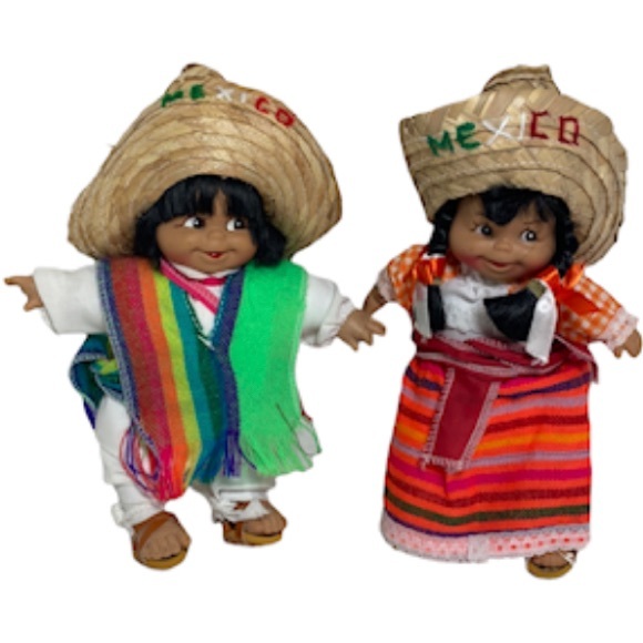 2 Vintage Munecas Mexicanas 9" Mexico Girl & Boy Dolls Vinyl Face Arms Legs - Picture 2 of 8